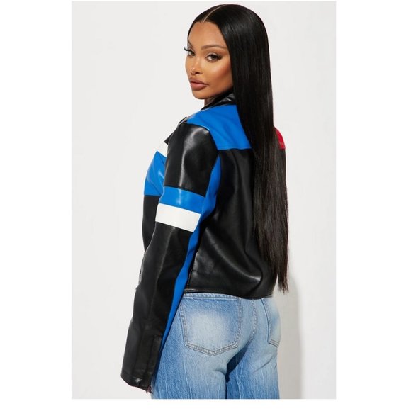 Moto Racer Faux Leather Jacket Multi Color - Picture 2 of 2